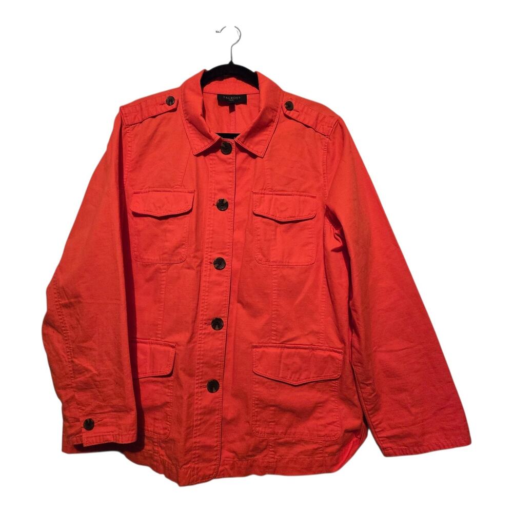 Talbots 100% Cotton Jacket Womens Plus 1X Orange Fall Autumn Pockets Classic EUC